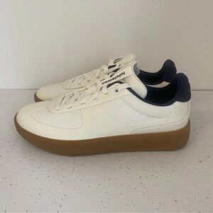 Inuikii White and Navy Athletic Shoes with Brown Sole